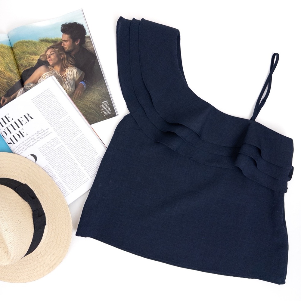 J.O.A.  Black One-Shoulder Ruffled Top